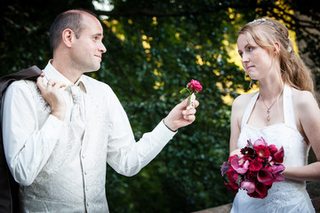 Bräutigam verschenkt Rose