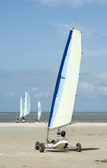 Fototapeta premium Sand yacht on a French beach at Hirel close to St Malo France