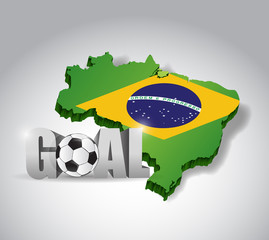 brazil soccer and goal 3d text sign. football