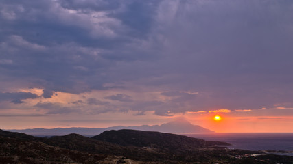 Stormy morning sunrise  at holy mountain Athos