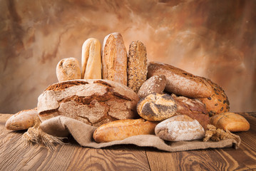 Fresh bread on wood