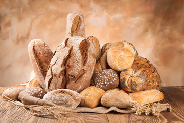 Fresh bread on wood