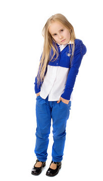 girl in a blue suit