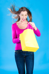 woman with colored shopping bags