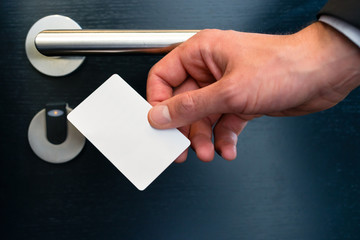 electronic keycard for room door in modern hotel