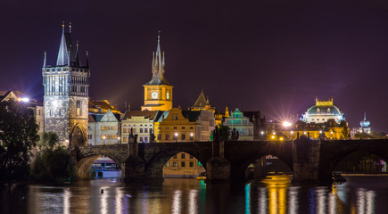 Fototapeta na wymiar View of Prague Old Town behind Charles Bridge - Czech Republic