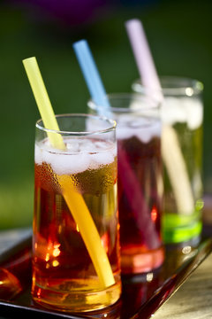 Three glasses of cold drinks in the hot summer
