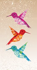 Fotobehang Geometrische dieren Kleurrijke zoemende vogelsillustratie.