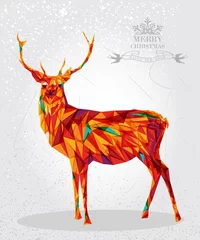 Abwaschbare Fototapete Geometrische Tiere Frohe Weihnachten bunte Rentierform.