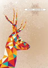 Deurstickers Geometrische dieren Merry Christmas kleurrijke rendieren vorm.