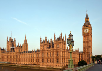 Obraz na płótnie Canvas Houses of Parliament, Big Ben i Westminster Bridge Lamp