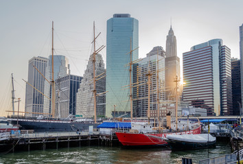 South Street Seaport and Downtown Manhattan Skyline