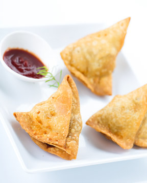 Triangle Potato Samosa With Plum Sauce