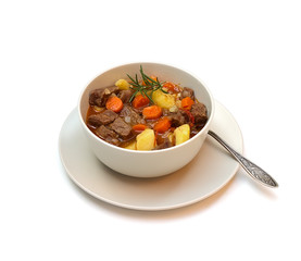 Beef stew on white background