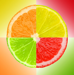 Multicolored pieces of lemon, orange, lime and grapefruit