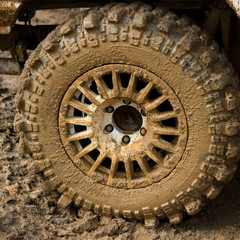 wheel in dirt.