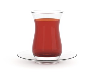 Glas für türkischem Tee voll leicht geneigt
