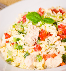 fresh salad with chicken and vegetables