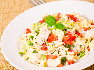 fresh salad with chicken and vegetables