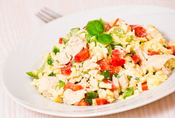 fresh salad with chicken and vegetables