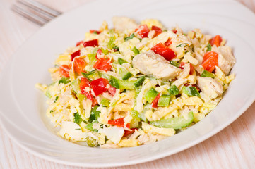 fresh salad with chicken and vegetables