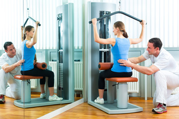 Patient at the physiotherapy doing physical therapy