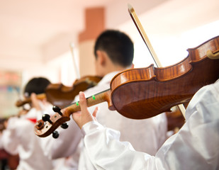 playing the violin.