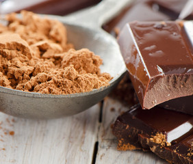 Cocoa powder and broken chocolate bar
