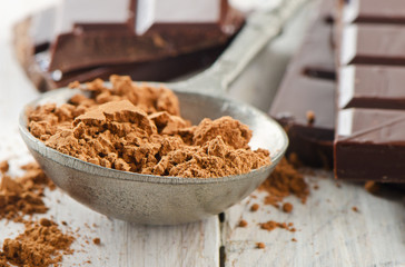 Cocoa powder and broken chocolate bar