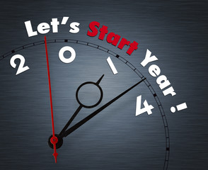 Clock with words Let's start year 2014
