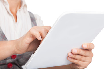 white tablet in the hands