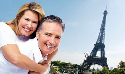 Senior couple near Eiffel tower.