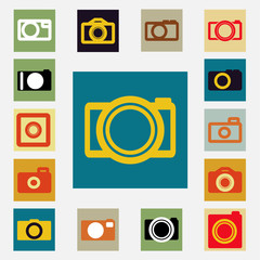 Camera vector icons set black and white color