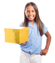 girl with a box on a white background