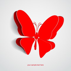 Greeting card with paper white butterfly - vector 