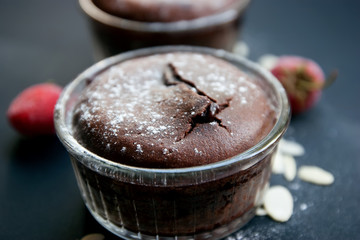 Chocolate fondant on the black background