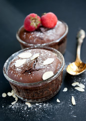 Chocolate fondant on the black background
