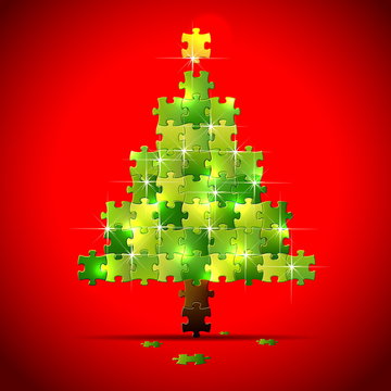 Simple Vector Christmas Tree Made From Puzzle