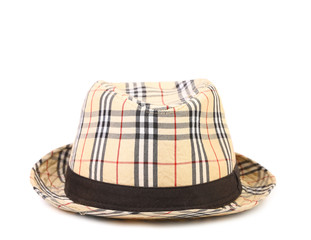 Checked hat.