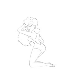contour of girl in bathing suit on isolated white