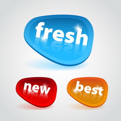 Sticker blue, red and orange - Fresh, New and Best word - vector