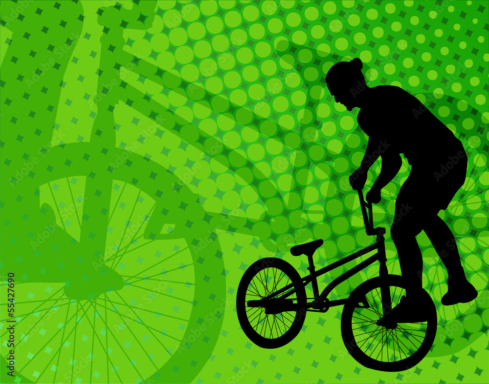 Aufkleber stunt bicyclist on the abstract background - vector