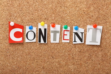 The word Content on a cork notice board