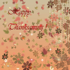 Card for happy thanksgiving day with leaves and flowers