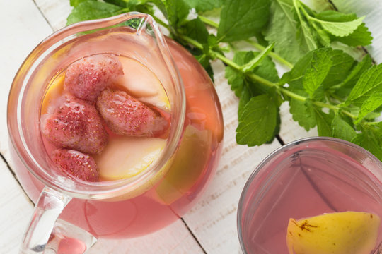 Stewed summer fruits in glass