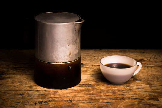 Freshly brewed coffee and moka pot