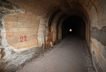 Fototapeta na wymiar Dark abandoned tunnel interior perspective