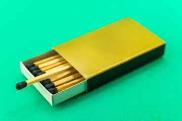 Box of matches isolated on green background