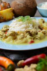Sojafleisch-Curry mit Ananas und Kokosmilch