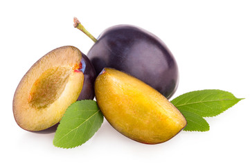 violet plums isolated on white background